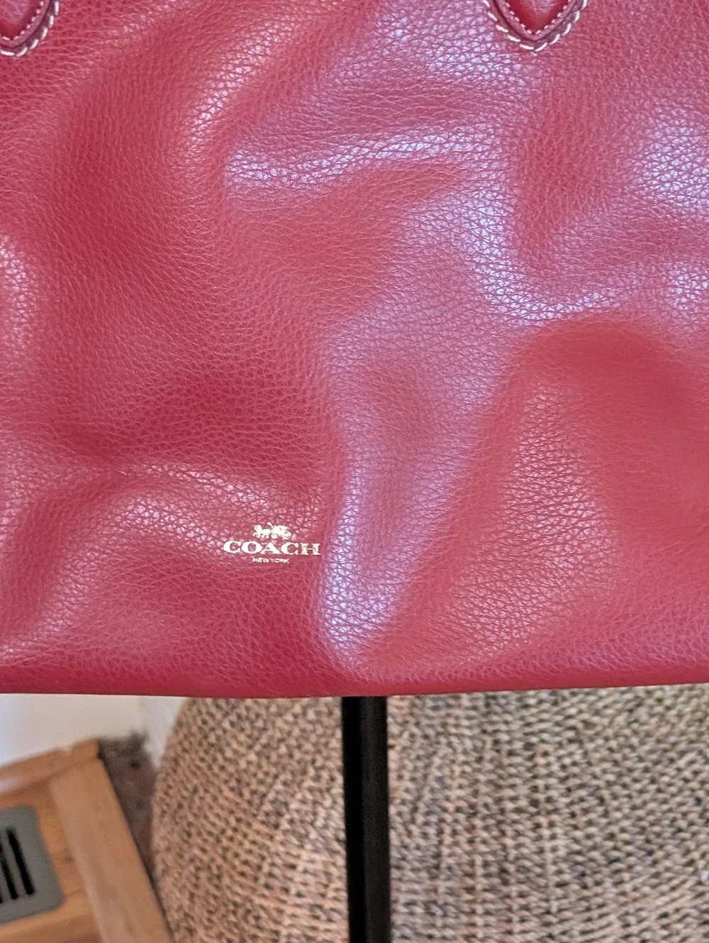 Coach Derby Tote Red Pebble Leather Shoulder Purse Bag Super Soft Leather